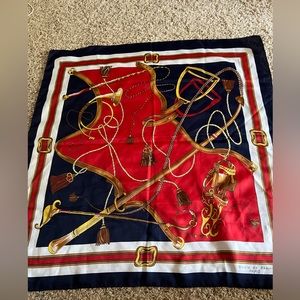 Nicole De Beauvoir Paris Equestrian Scarf Square Red Navy gold Horse 30x30